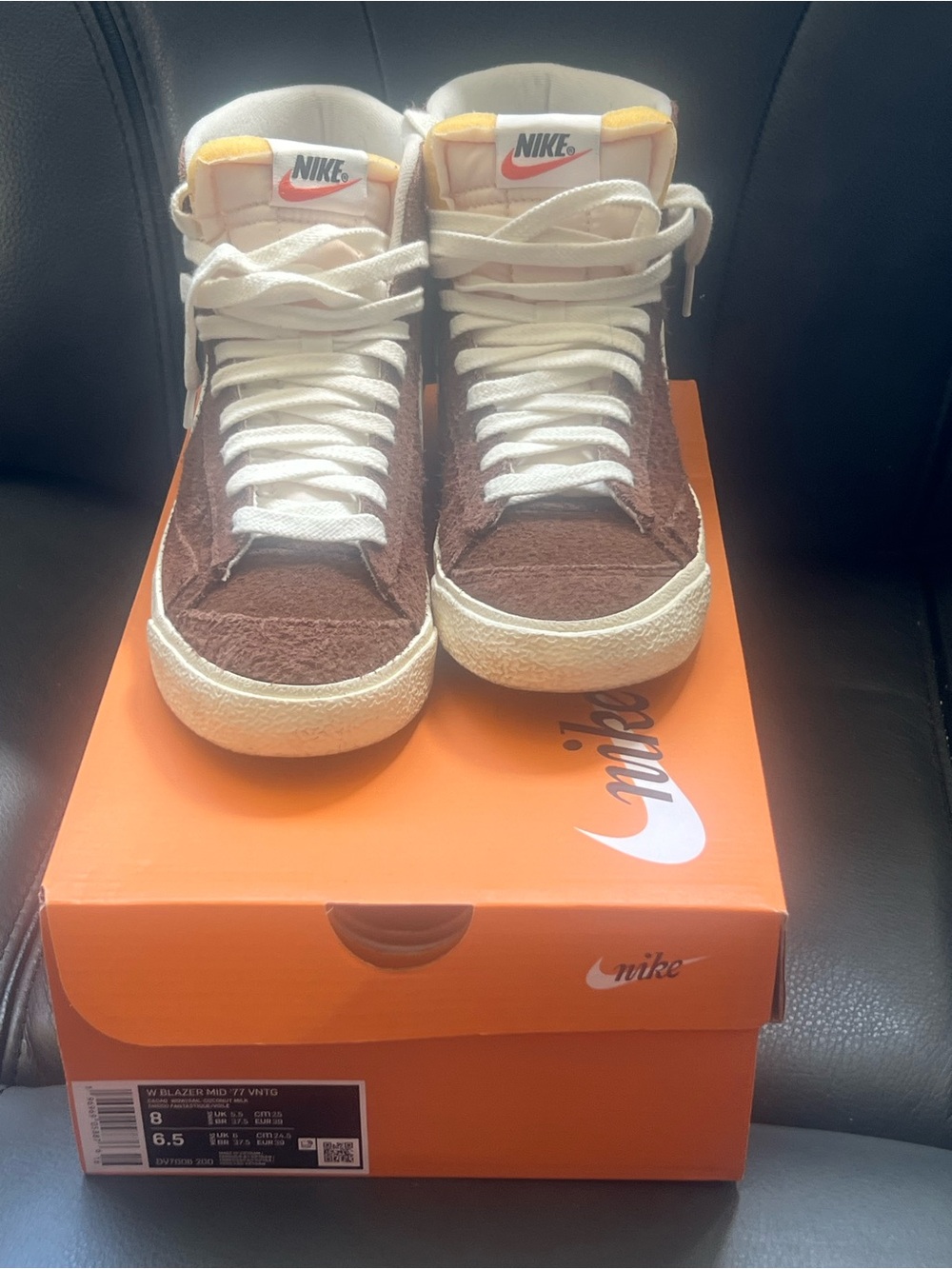 Nike Brown & Cream High-Top Sneakers with Orange Accents